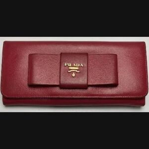 Prada Women's Burgundy Leather Card Holder